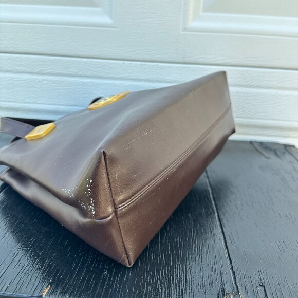 Vintage 90s Gianni Versace Bag Tote Purse Brown Gold Italy Medusa Logo - Picture 7 of 8